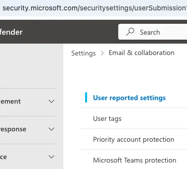 Defender User Reported Settings