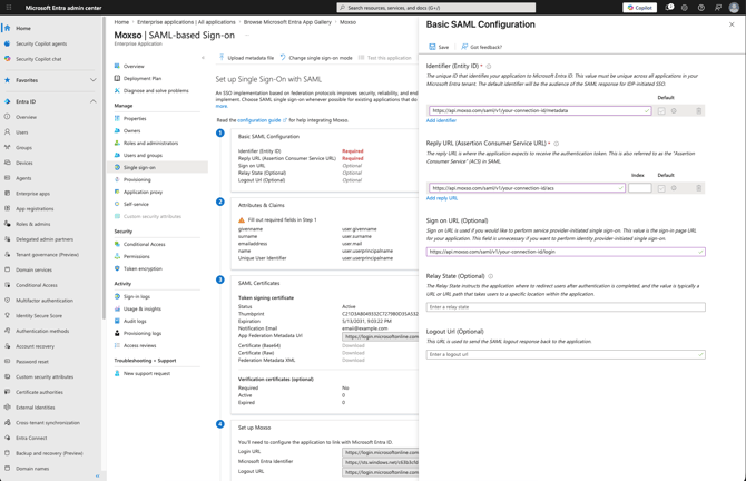 Entra saml config