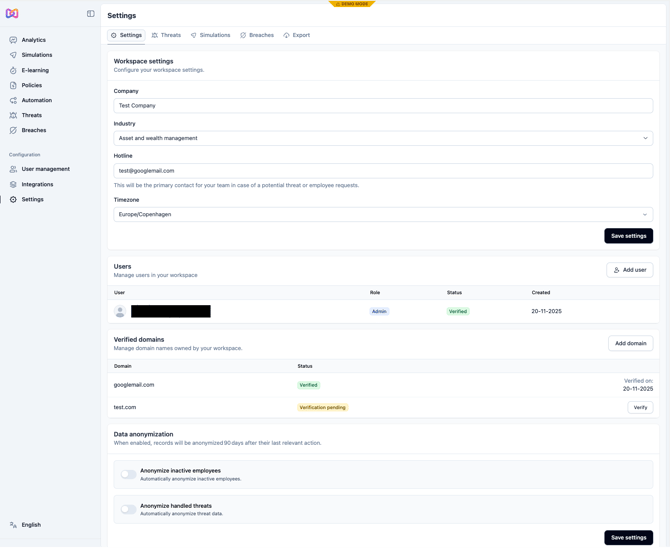 General settings tab - settings guide