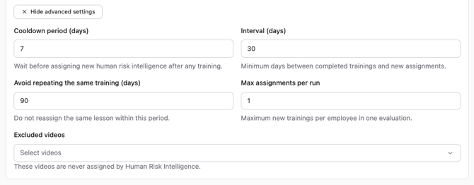 HRI Settings Advanced settings