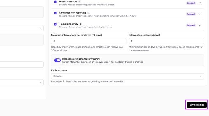 HRI Settings Save settings