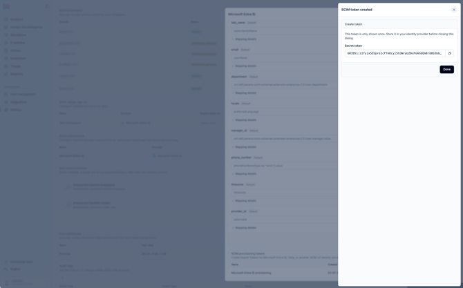 Moxso SCIM Create TOken screen