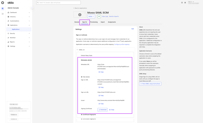 OKTA SAML Values