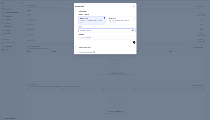 SAML Initial Setup Screen