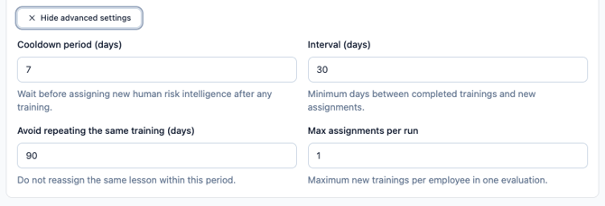 Moxso HRI Training Strategy Advanced Settings