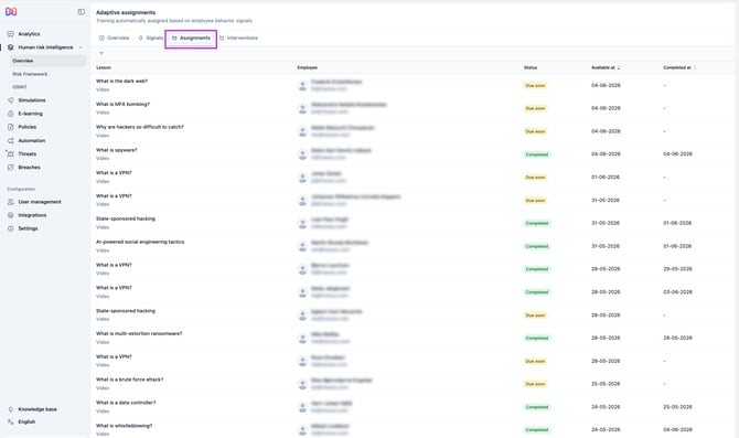 Moxso HRI Assignments Screen