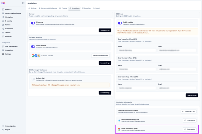 Settings Simulations Allowlist Guide Google